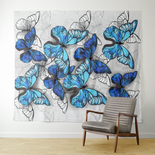 Samenstelling van witte en blauwe vlinders wandkleed (In Situ (horizontaal))