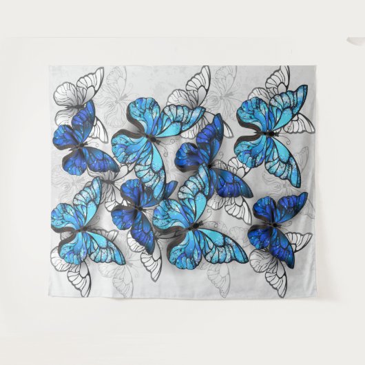 Samenstelling van witte en blauwe vlinders wandkleed (Voorkant (horizontaal))
