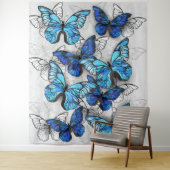 Samenstelling van witte en blauwe vlinders wandkleed (In situ)