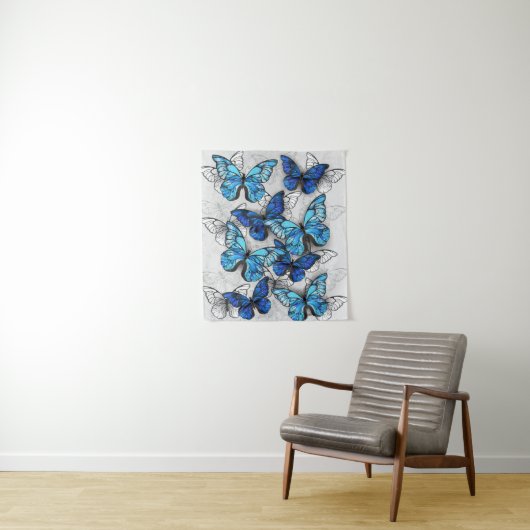 Samenstelling van witte en blauwe vlinders wandkleed (In situ)