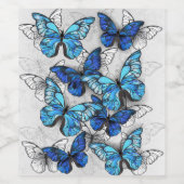 Samenstelling van witte en blauwe vlinders wijn etiket (Enkel label)