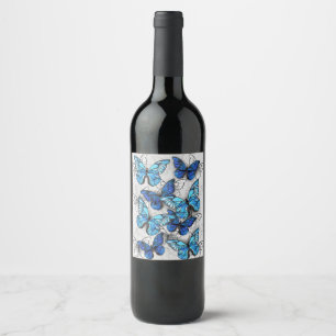 Samenstelling van witte en blauwe vlinders wijn etiket