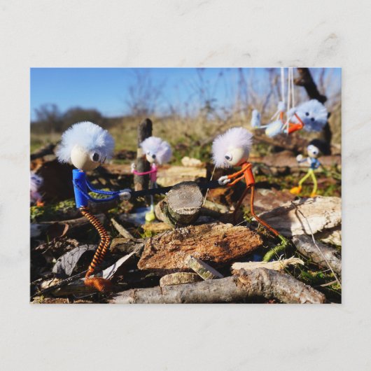 Samenwerking van Fubby poppetjes op een houtwerkpl Briefkaart (Voorkant)