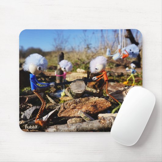 Samenwerking van Fubby poppetjes op een houtwerkpl Muismat (Met muis)