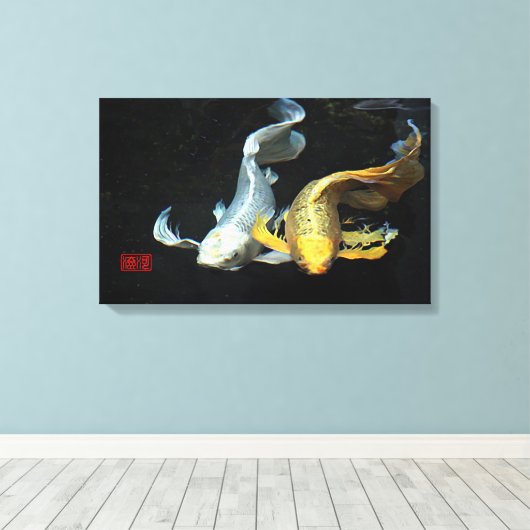 ©Samenzijn in Liefde/Goud & Zilver Koi Vis Canvas Afdruk (Insitu (Houten vloer))