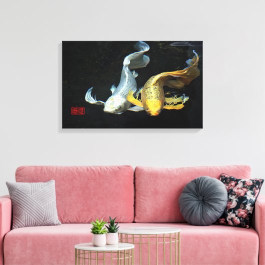 ©Samenzijn in Liefde/Goud & Zilver Koi Vis Canvas Afdruk (Insitu (Woonkamer))