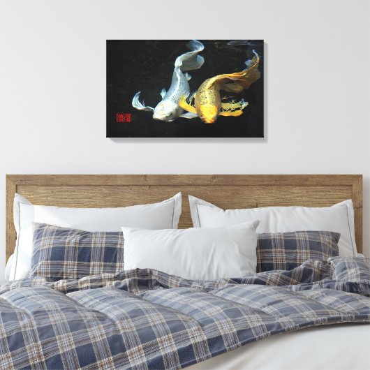 ©Samenzijn in Liefde/Goud & Zilver Koi Vis Canvas Afdruk (Insitu (Slaapkamer))