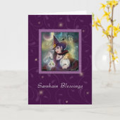 Samhain Blessings - Heks Paarse Sparkle Kaart (Gele Bloem)