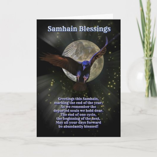 Samhain Blessings met Raven of Crow en Moon Kaart (Voorkant)