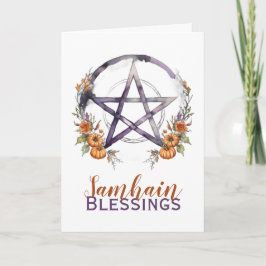 Samhain Blessings Pumpkins & Pentacle Halloween Feestdagen Kaart