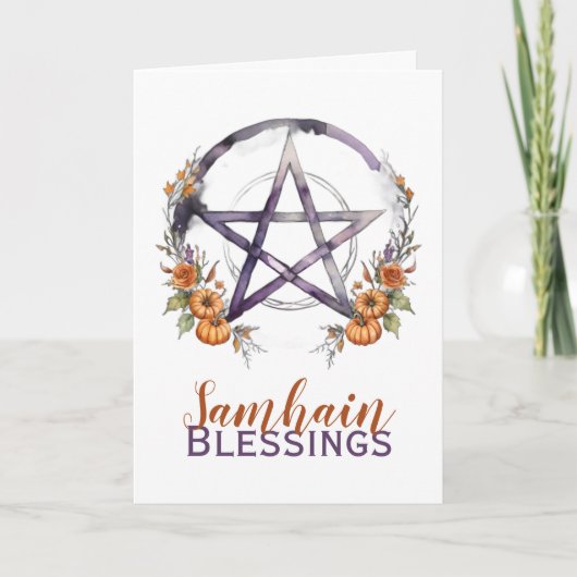 Samhain Blessings Pumpkins & Pentacle Halloween Feestdagen Kaart (Voorkant)