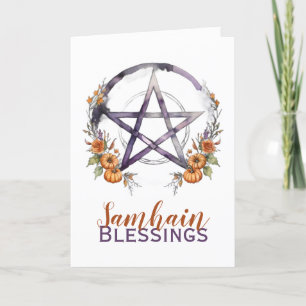 Samhain Blessings Pumpkins & Pentacle Halloween Feestdagen Kaart