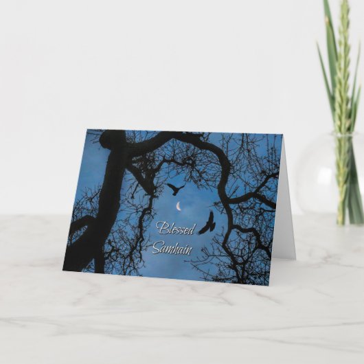 Samhain Blessings, Raven, Crescent Moon en Oak Kaart (Voorkant)