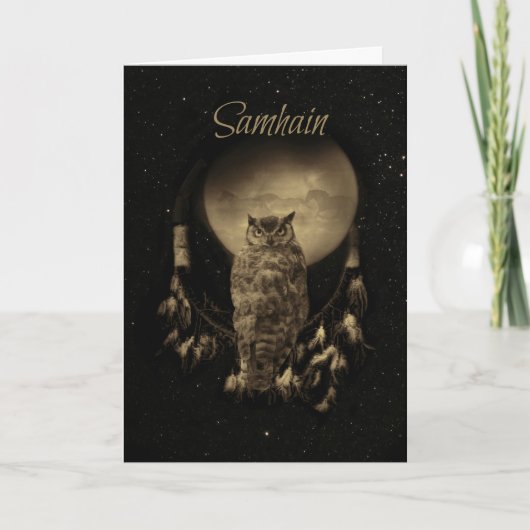 Samhain Blessings with Owl and Dream Catcher Kaart (Voorkant)
