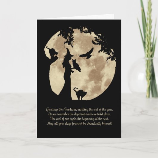 Samhain Blessings with Witch and Animals Kaart (Voorkant)