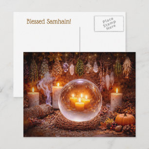 Samhain-geïnspireerde kaarsen kristallen  feestdagenkaart