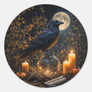 Samhain Geïnspireerde Raven Mysterieuze Hekserij Ronde Sticker