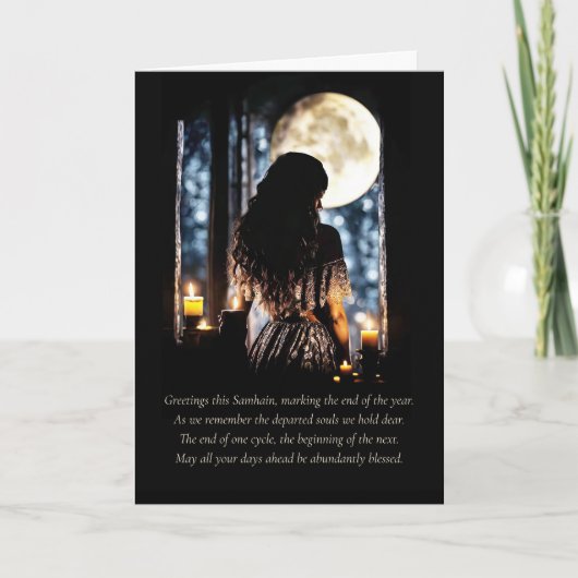Samhain Groeten met maankaarsen Mystiek Kaart (Voorkant)