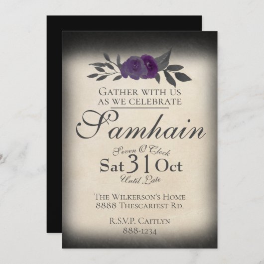 Samhain Halloween Rozen met Shadow op perkament Kaart (Voorkant / Achterkant)