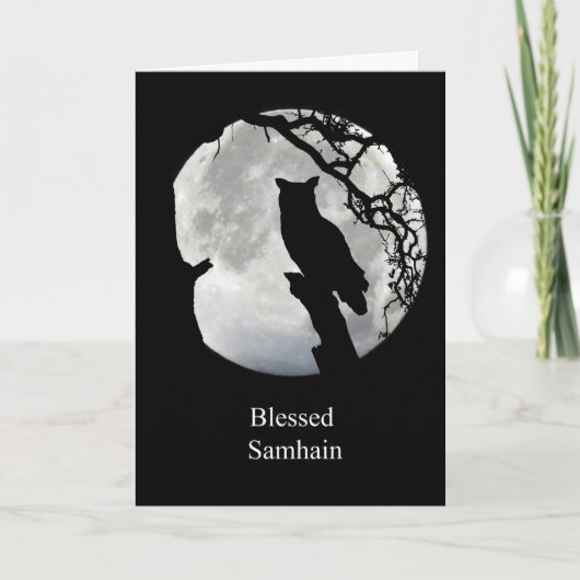 Samhain kaart met uil en Maan Sabbat (Voorkant)