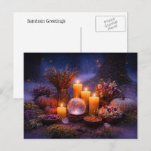 Samhain met kaarsen Kristal herfstloof Bloemen