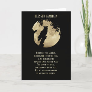 Samhain met Owl en Harvest Moon Kaart