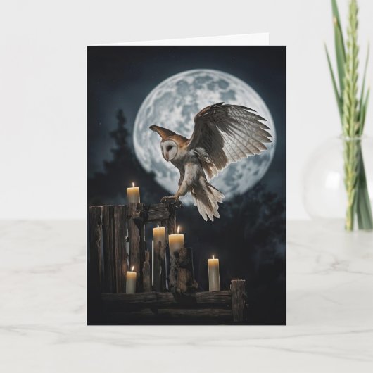 Samhain met Pretty Owl Open Wings Volle Maan Kaart (Voorkant)