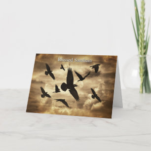 Samhain met Ravens en Poem Feestdagen Kaart