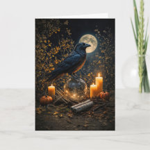 Samhain Mooie Zwarte Raaf Kaarsen en Maan