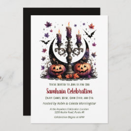 Samhain Moon Bats & Pumpkins Herfst Halloween Part Kaart