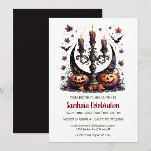 Samhain Moon Bats & Pumpkins Herfst Halloween Part Kaart