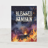Samhain Nacht Herfst Bos Pagan Vuur Halloween Kaart (Voorkant)