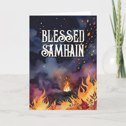 Samhain Nacht Herfst Bos Pagan Vuur Halloween Kaart (Voorkant)