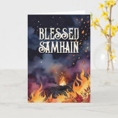 Samhain Nacht Herfst Bos Pagan Vuur Halloween Kaart (Gele Bloem)