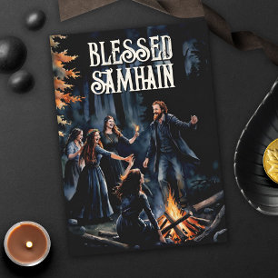 Samhain Nacht Herfst Bos Paganistisch Vuur Hallowe Kaart