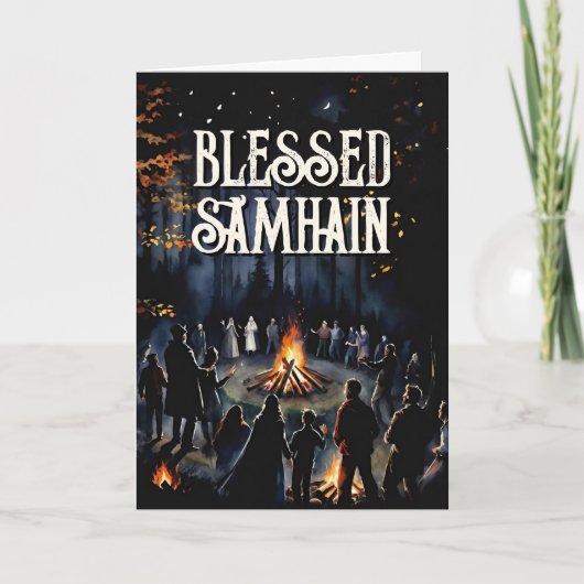 Samhain Night Herfst Forest Pagan Bonfire Hallowee Kaart (Voorkant)
