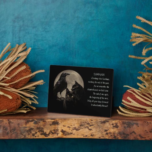 Samhain Pagan Holiday Black Cats and Ravens Poem Fotoplaat (Zijkant)