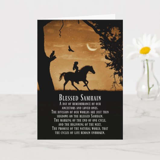 Samhain Pagan Horse and Rider met Owl en Raven C Kaart (Kleine Plant)