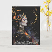 Samhain Pagan Witch zegende Halloween Herfst Night Kaart (Gele Bloem)