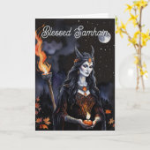 Samhain Pagan Witch zegende Halloween Herfst Night Kaart (Gele Bloem)