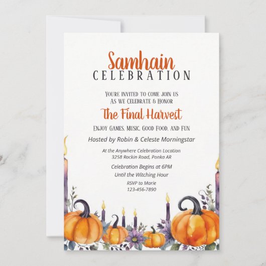 Samhain Party Fall Pumpkins & Candles Invitation Kaart (Voorkant)