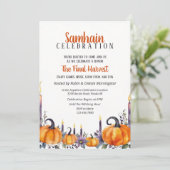 Samhain Party Fall Pumpkins & Candles Invitation Kaart (Staand voorkant)
