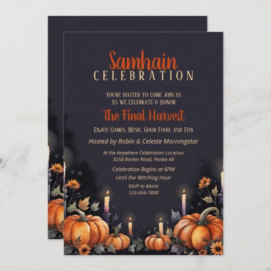 Samhain Party Fall Pumpkins & Candles Invitation Kaart (Voorkant / Achterkant)