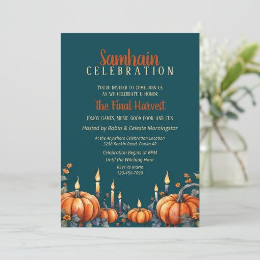 Samhain Party Herfst Pumpkins & Candles Invitation Kaart (Staand voorkant)