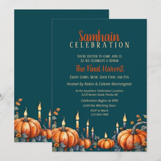 Samhain Party Herfst Pumpkins & Candles Invitation Kaart (Voorkant / Achterkant)
