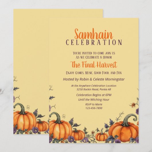 Samhain Party Herfst Pumpkins & Leaves Invitation Kaart (Voorkant / Achterkant)