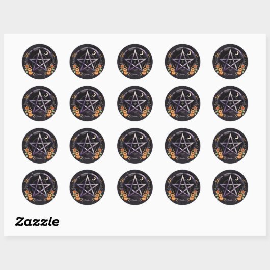 Samhain Pentacle & Fall Pumpkins Witch Ronde Sticker (Vel)