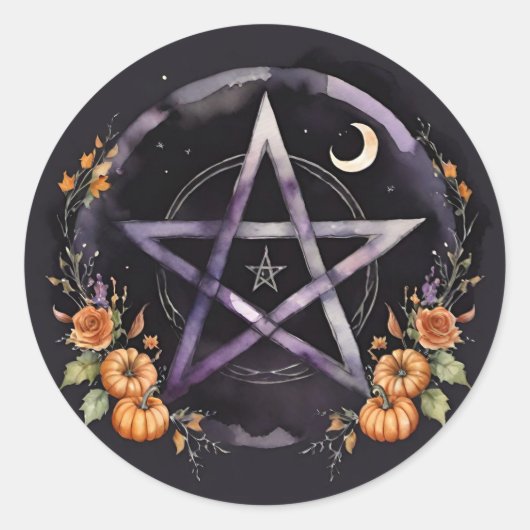 Samhain Pentacle & Fall Pumpkins Witch Ronde Sticker (Voorkant)