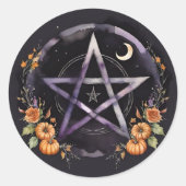 Samhain Pentakel & Herfstpompoenen Heks Ronde Sticker (Voorkant)