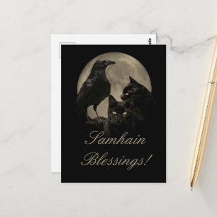 Samhain Raaf en Zwarte Kat Pagan  Briefkaart